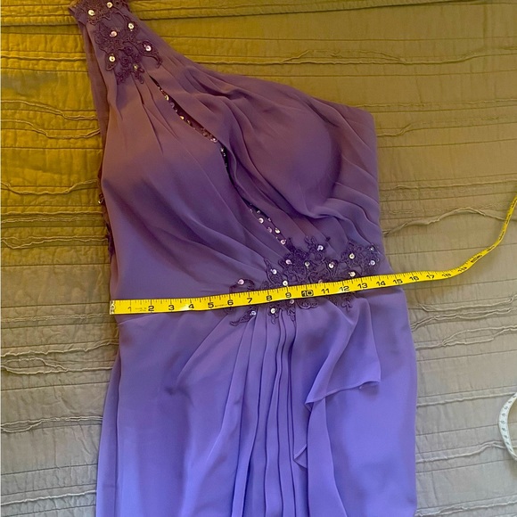 Purple Sheath/Column One Shoulder Floor-Length Chiffon Evening Dress. - Picture 4 of 15